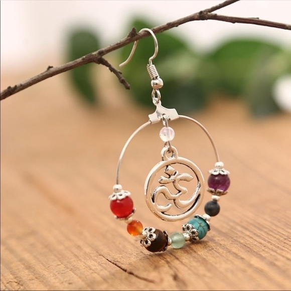 Bohemian Om bead charm wire dangle earrings - Picture 1 of 3